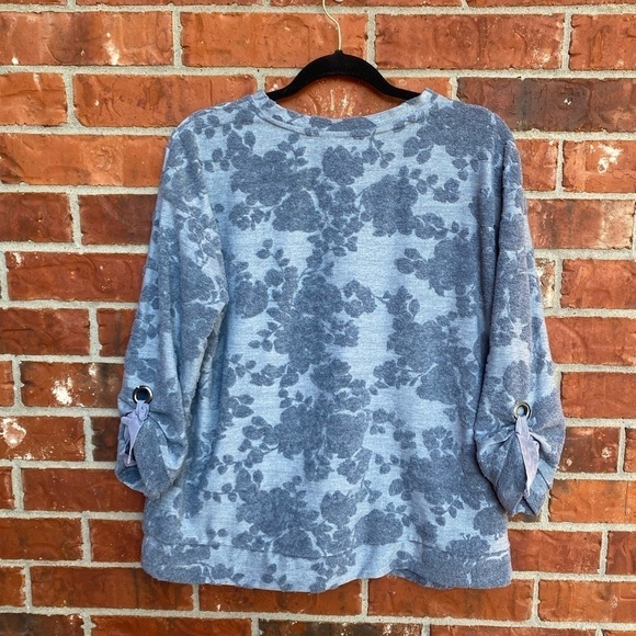 Simply Vera Wang Womens Large Gray Floral Terry Knit Sweater Tie Sleeves - Picture 4 of 10